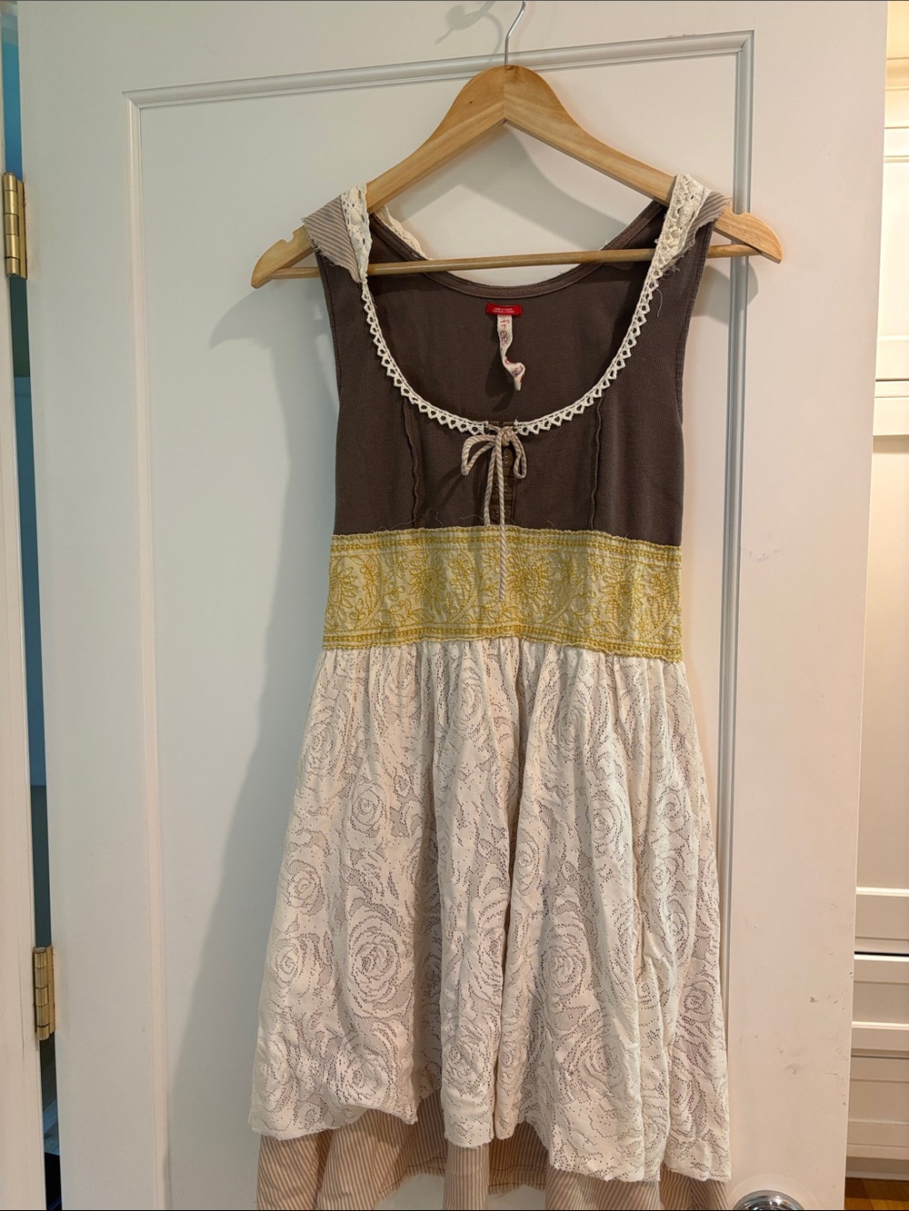 Free People Brown, Yellow & Ivory Lace Layered Dress